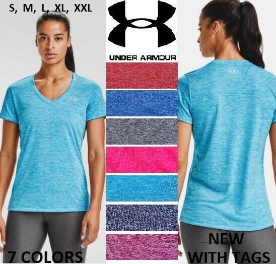 New Women Under Armour Twisted Tech Loose Gym Logo V-neck T-shirt Tee S-xxl, Nwt